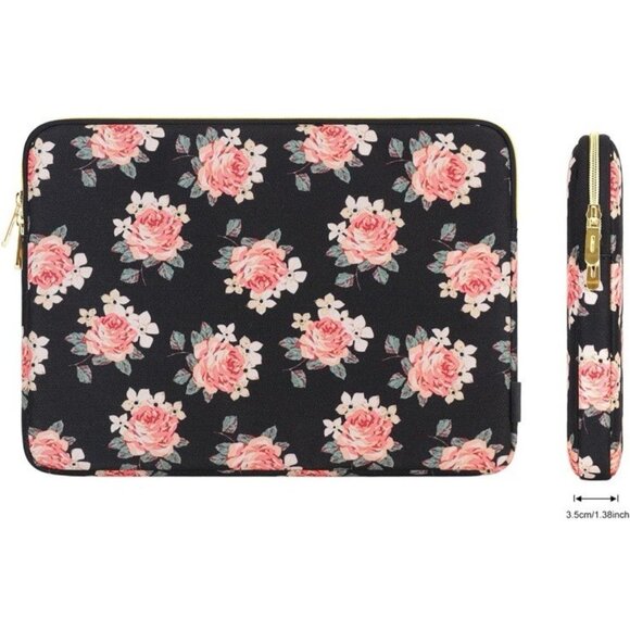17.3" Laptop Sleeve Case Computer Bag With Small Matching Black Floral Case NEW - Picture 3 of 9